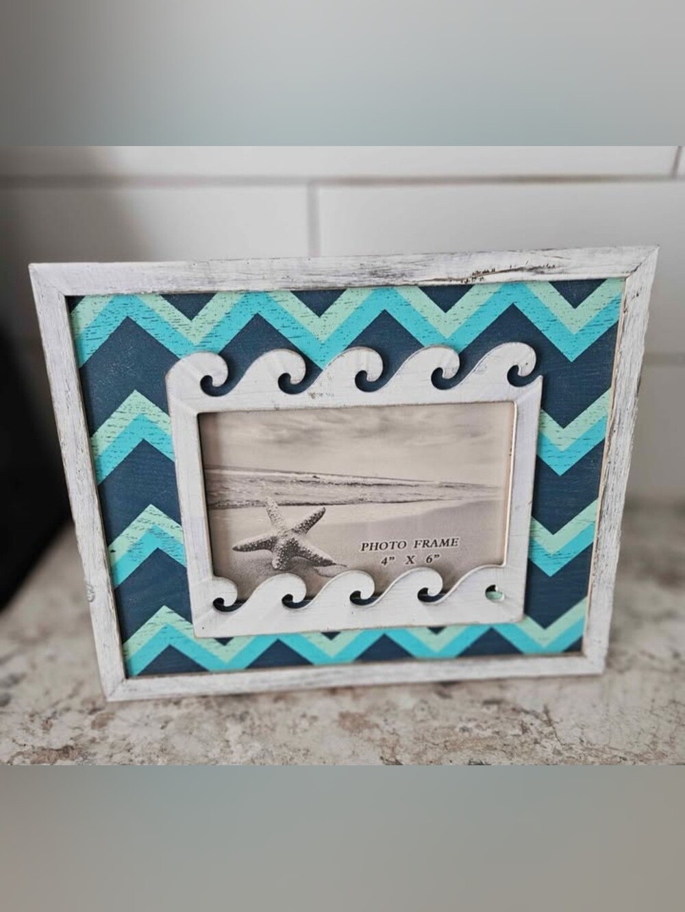 Coastal Chevron Wave Photo Frame - Teal & Navy